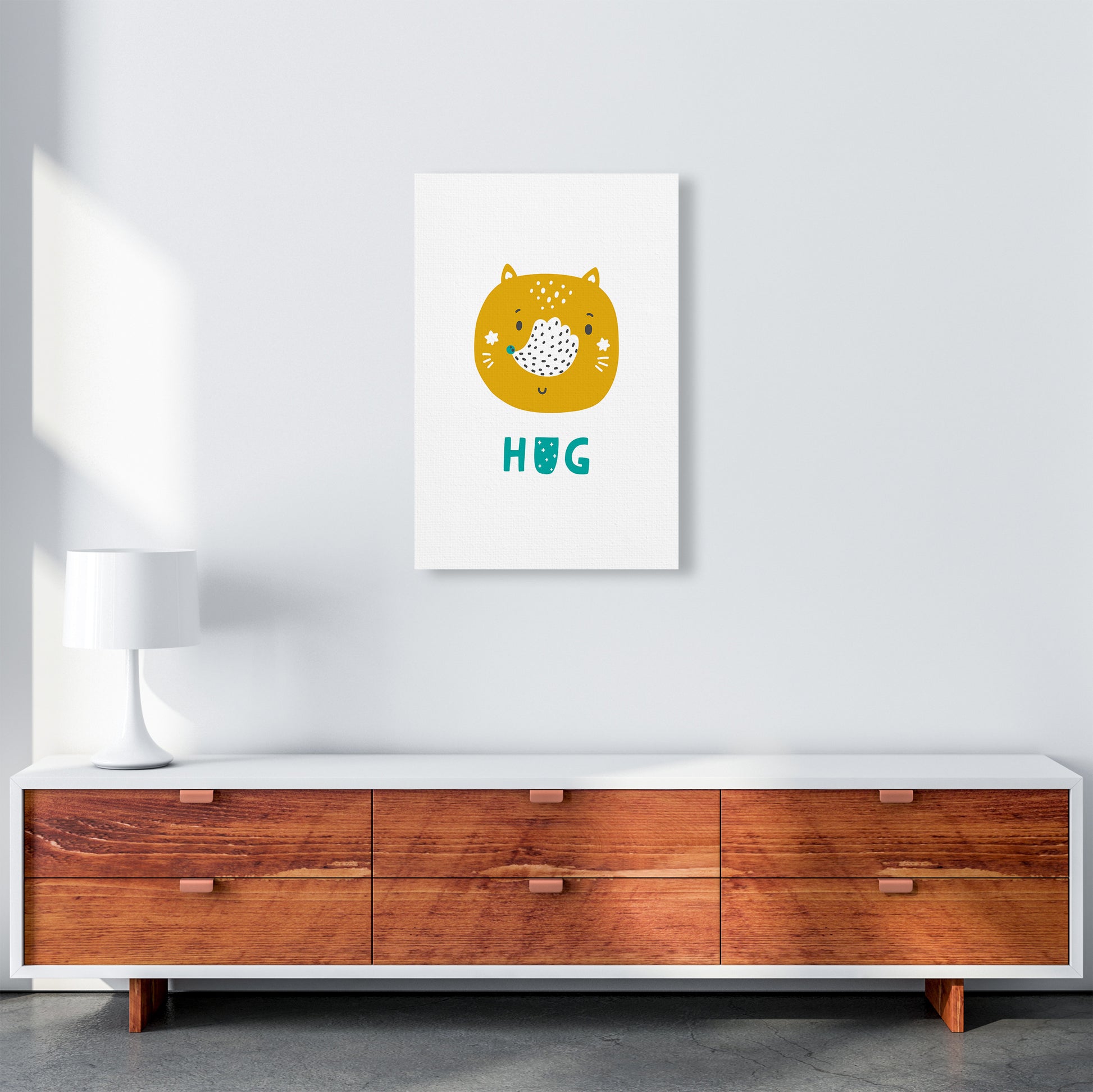 Fox Hug Teal Super Scandi  Art Print by Pixy Paper A2 Canvas