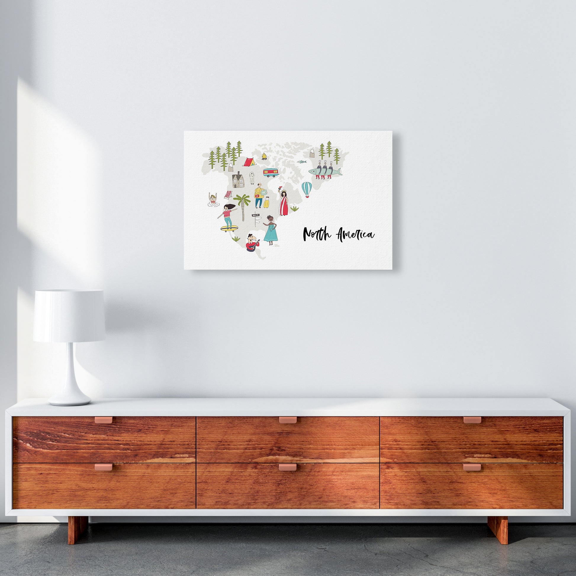 North America Map  Art Print by Pixy Paper A2 Canvas