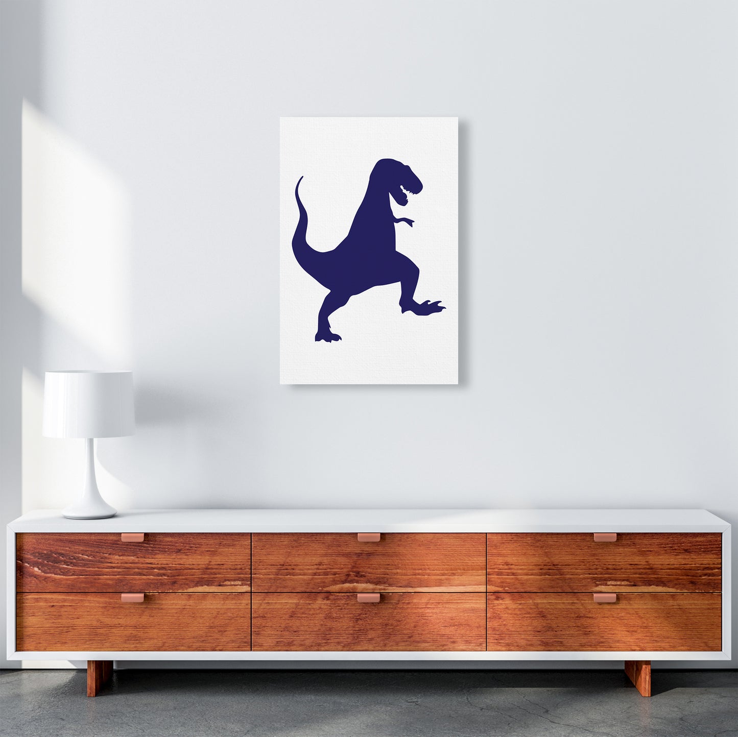 T-Rex Navy  Art Print by Pixy Paper A2 Canvas