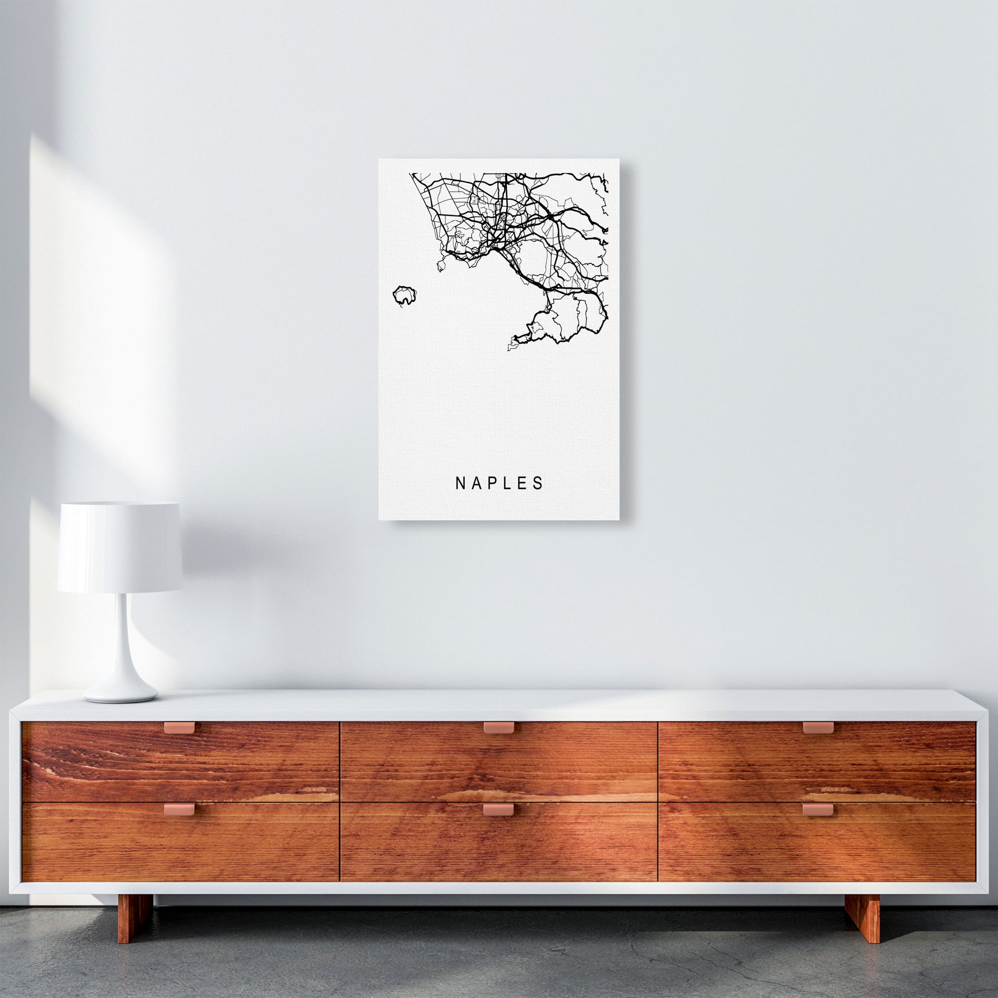 Naples Map Art Print by Pixy Paper A2 Canvas