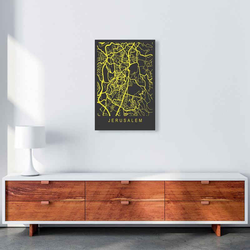 Jerusalem Map Neon Art Print by Pixy Paper A2 Canvas