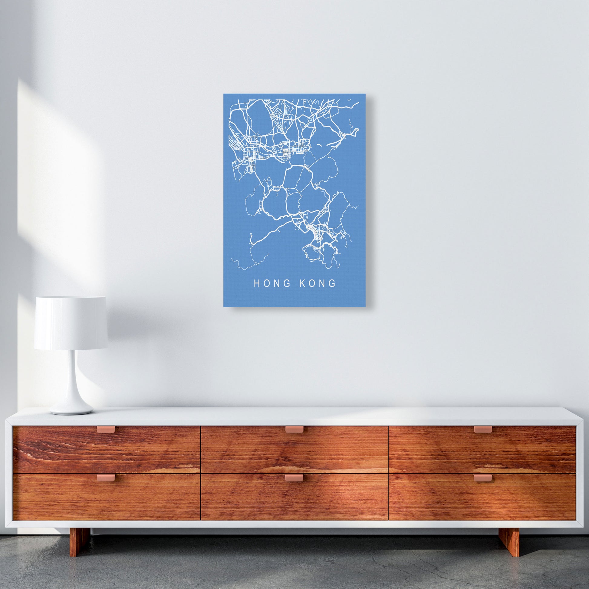 Hong Kong Map Blueprint Art Print by Pixy Paper A2 Canvas