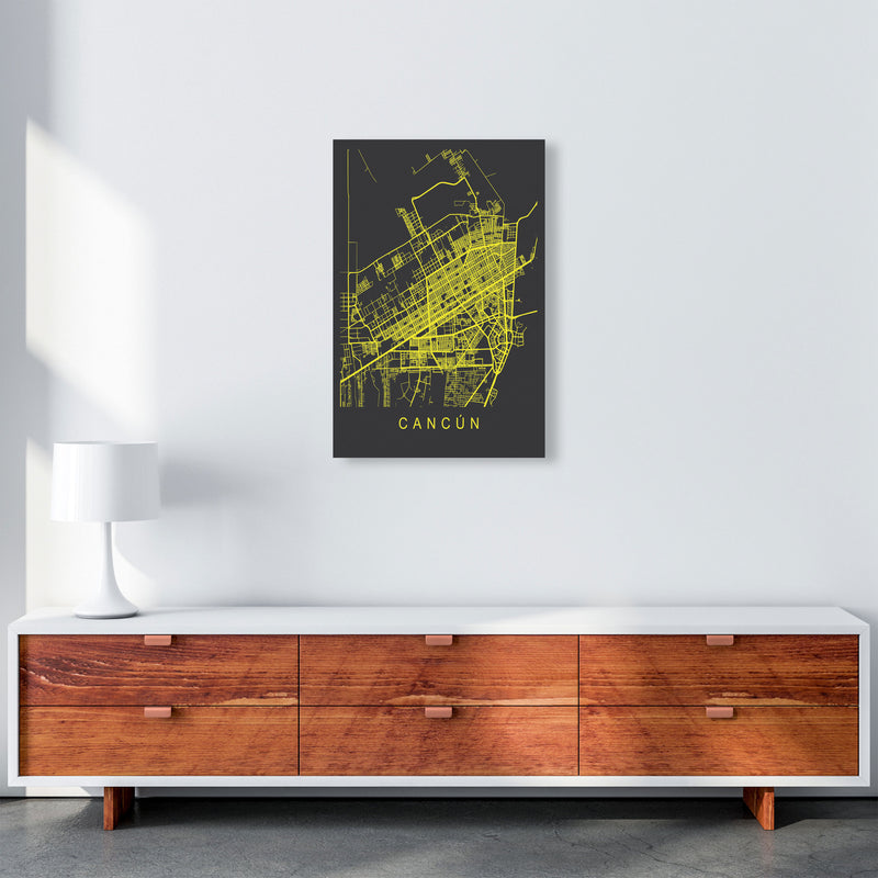 Cancun Map Neon Art Print by Pixy Paper A2 Canvas
