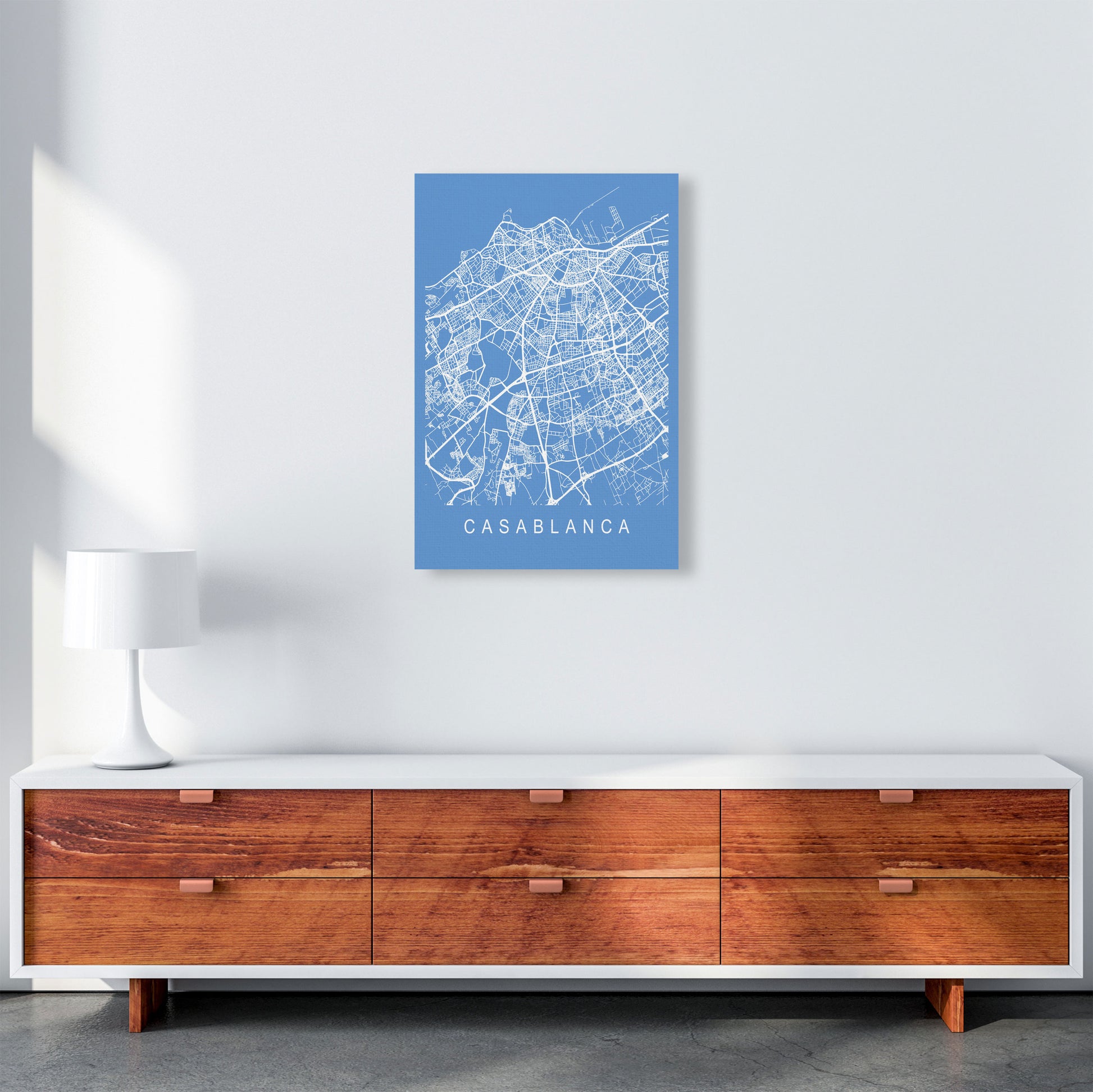 Casablanca Map Blueprint Art Print by Pixy Paper A2 Canvas