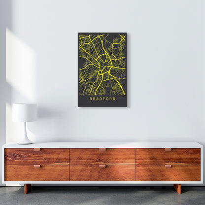 Bradford Map Neon Art Print by Pixy Paper A2 Canvas