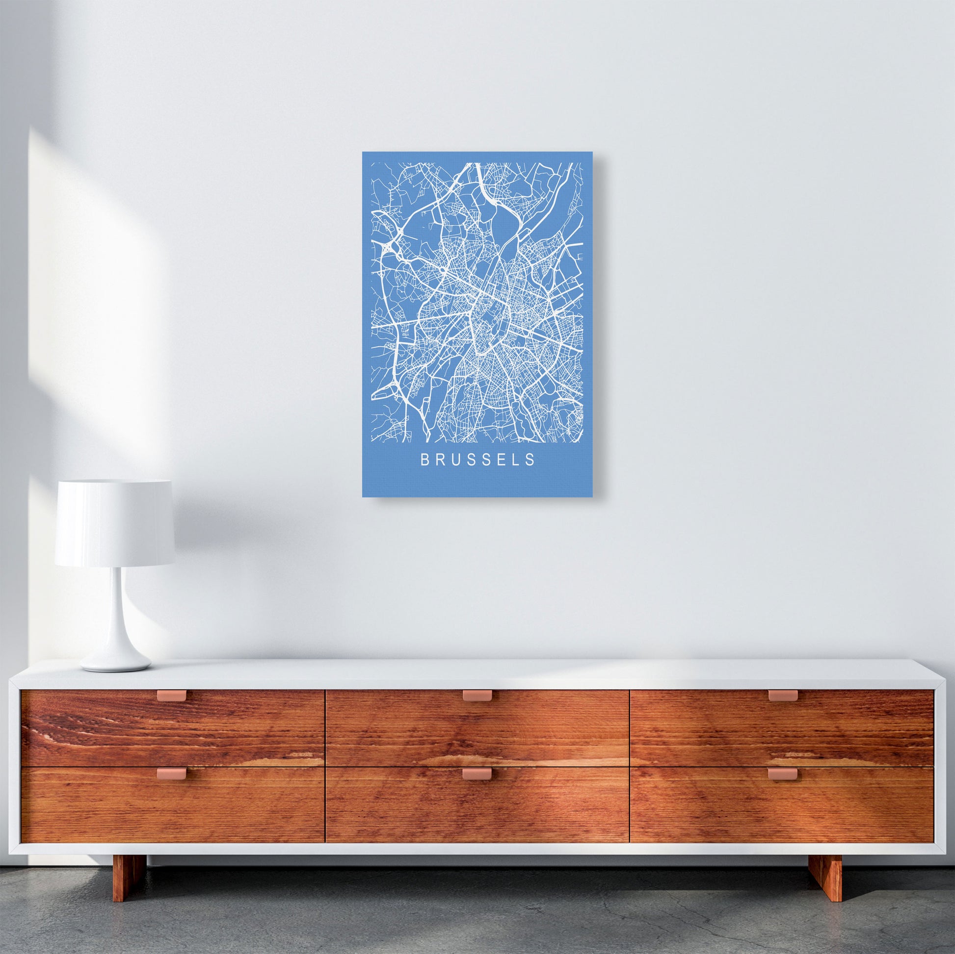 Brussels Map Blueprint Art Print by Pixy Paper A2 Canvas