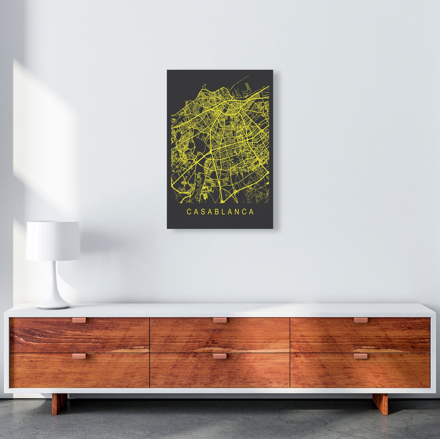 Casablanca Map Neon Art Print by Pixy Paper A2 Canvas