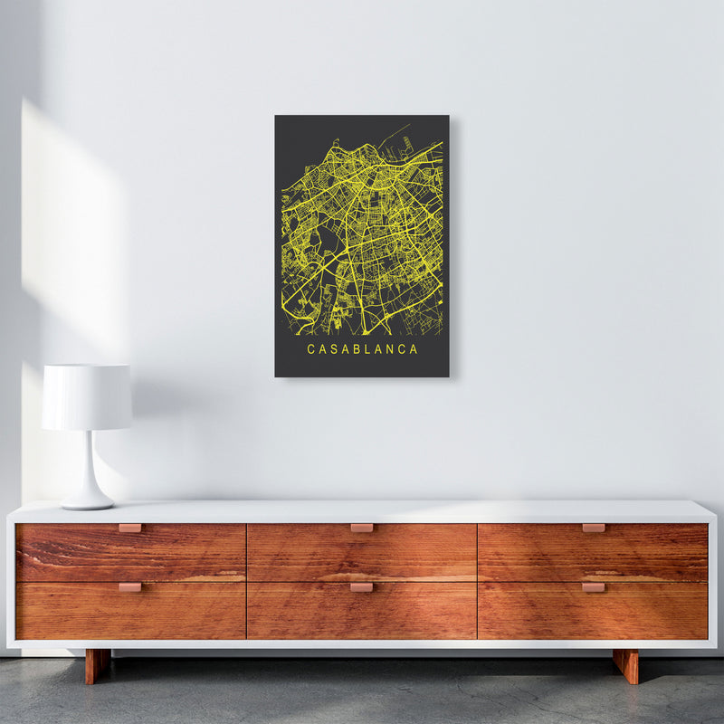 Casablanca Map Neon Art Print by Pixy Paper A2 Canvas