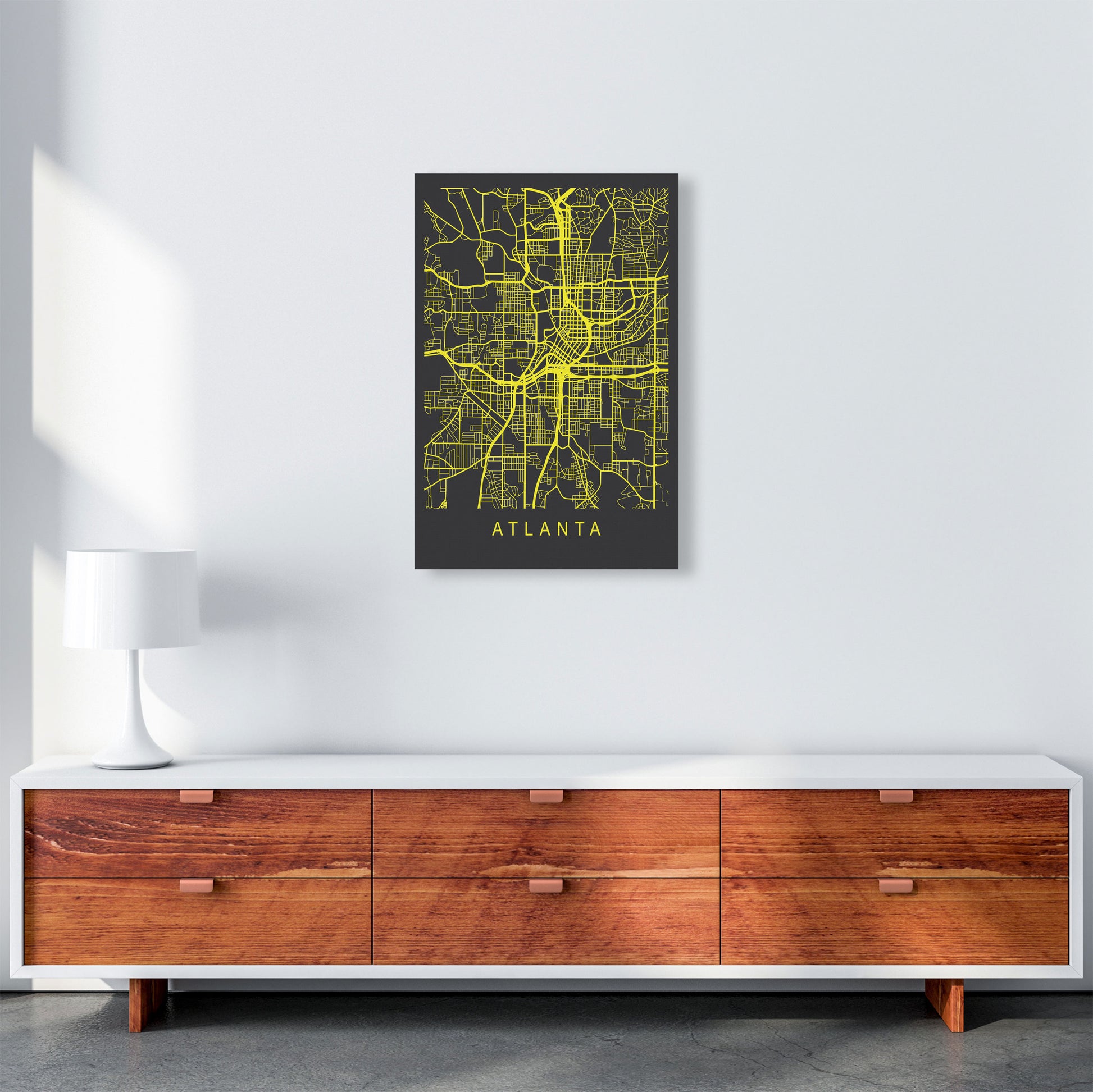 Atlanta Map Neon Art Print by Pixy Paper A2 Canvas