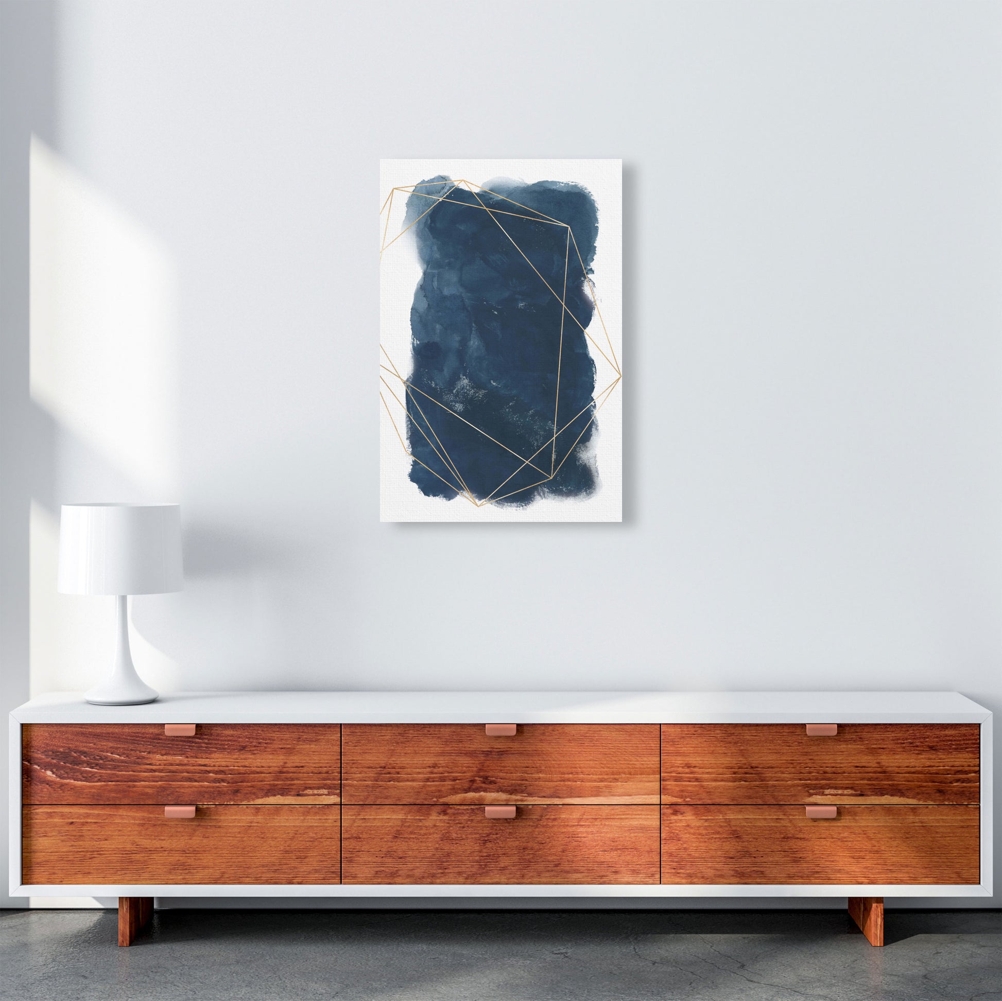 Aztec Navy Watercolour Art Print by Pixy Paper A2 Canvas
