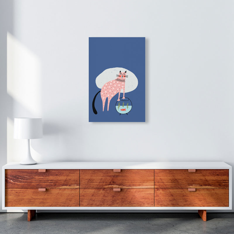 Cat and Fish Art Print by Pixy Paper A2 Canvas