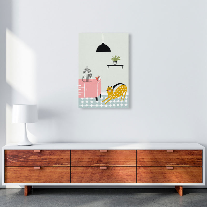 Cat and Bird Art Print by Pixy Paper A2 Canvas