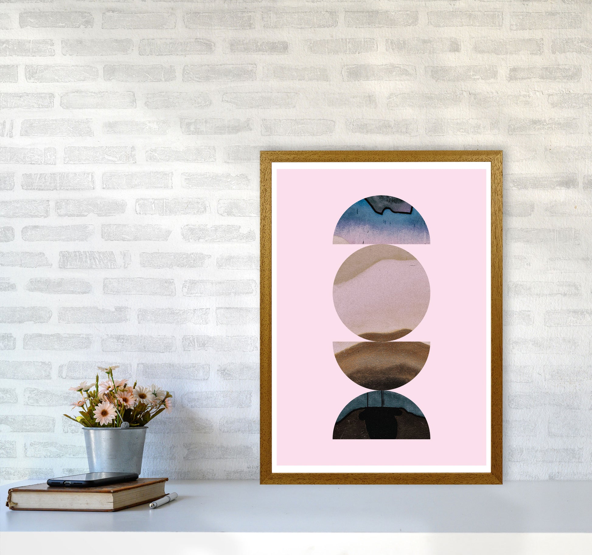 Abstract Circles Pink Background Modern Print A2 Print Only