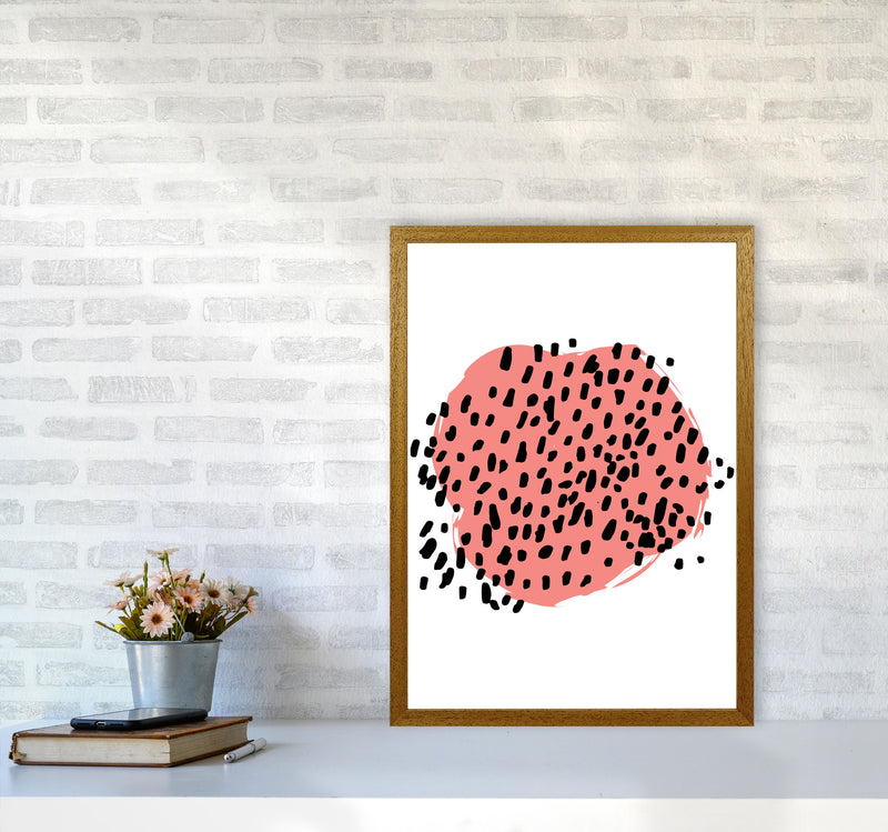 Coral Blob With Black Polka Dots Abstract Modern Print A2 Print Only