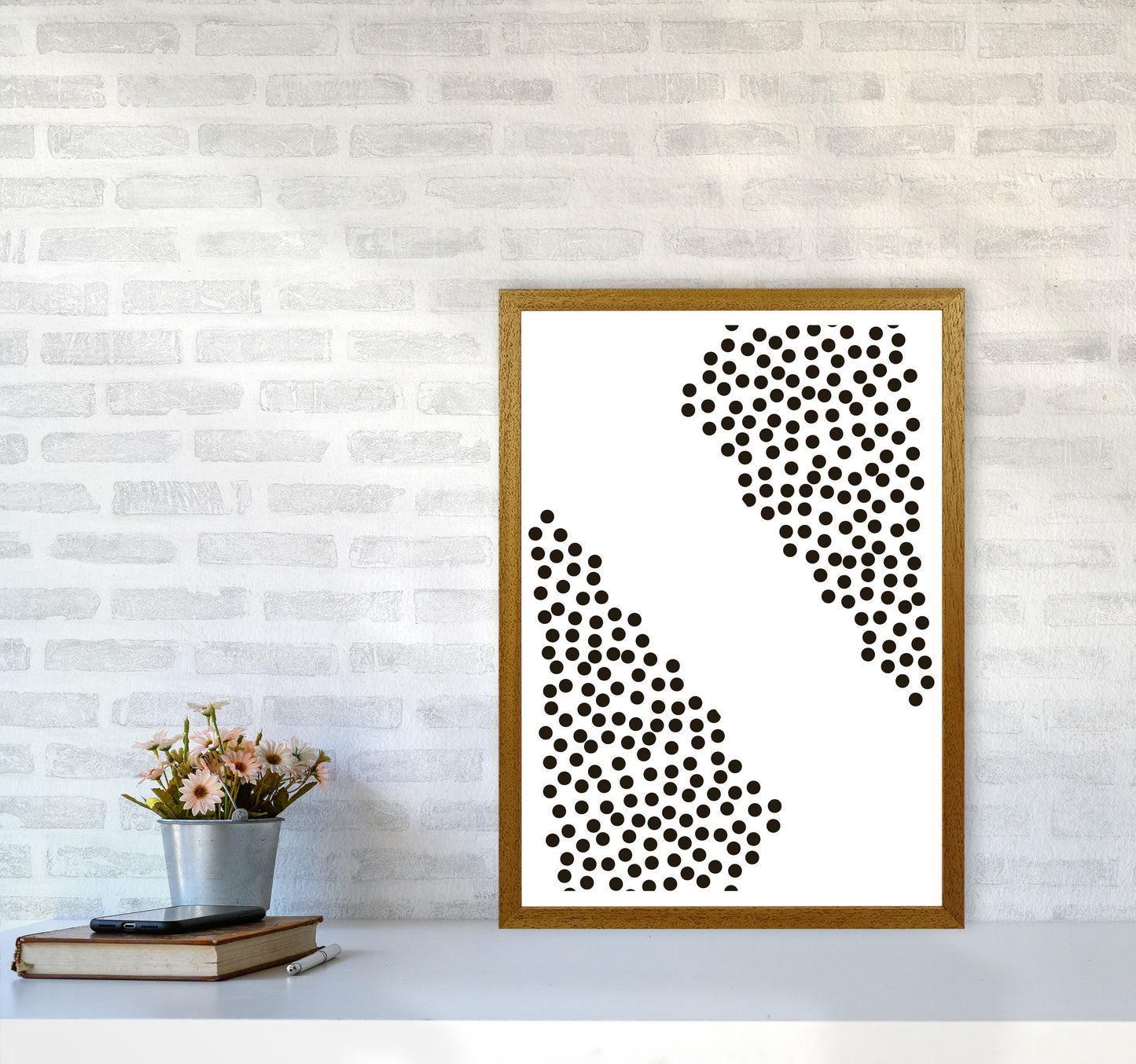 Black Corner Polka Dots Abstract Modern Print A2 Print Only