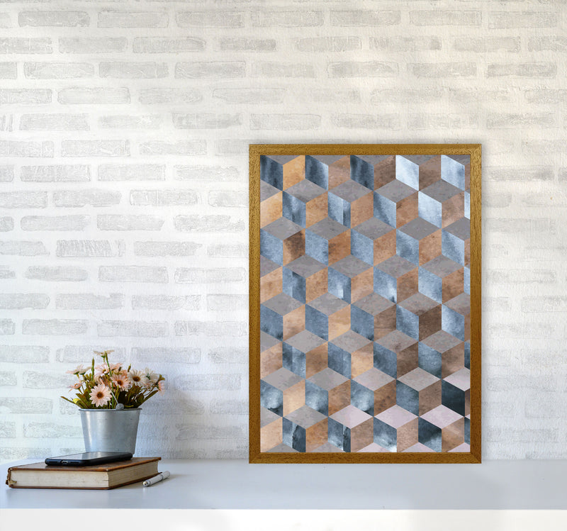 Blue, Grey And Brown Abstract Watercolour Box Modern Print A2 Print Only