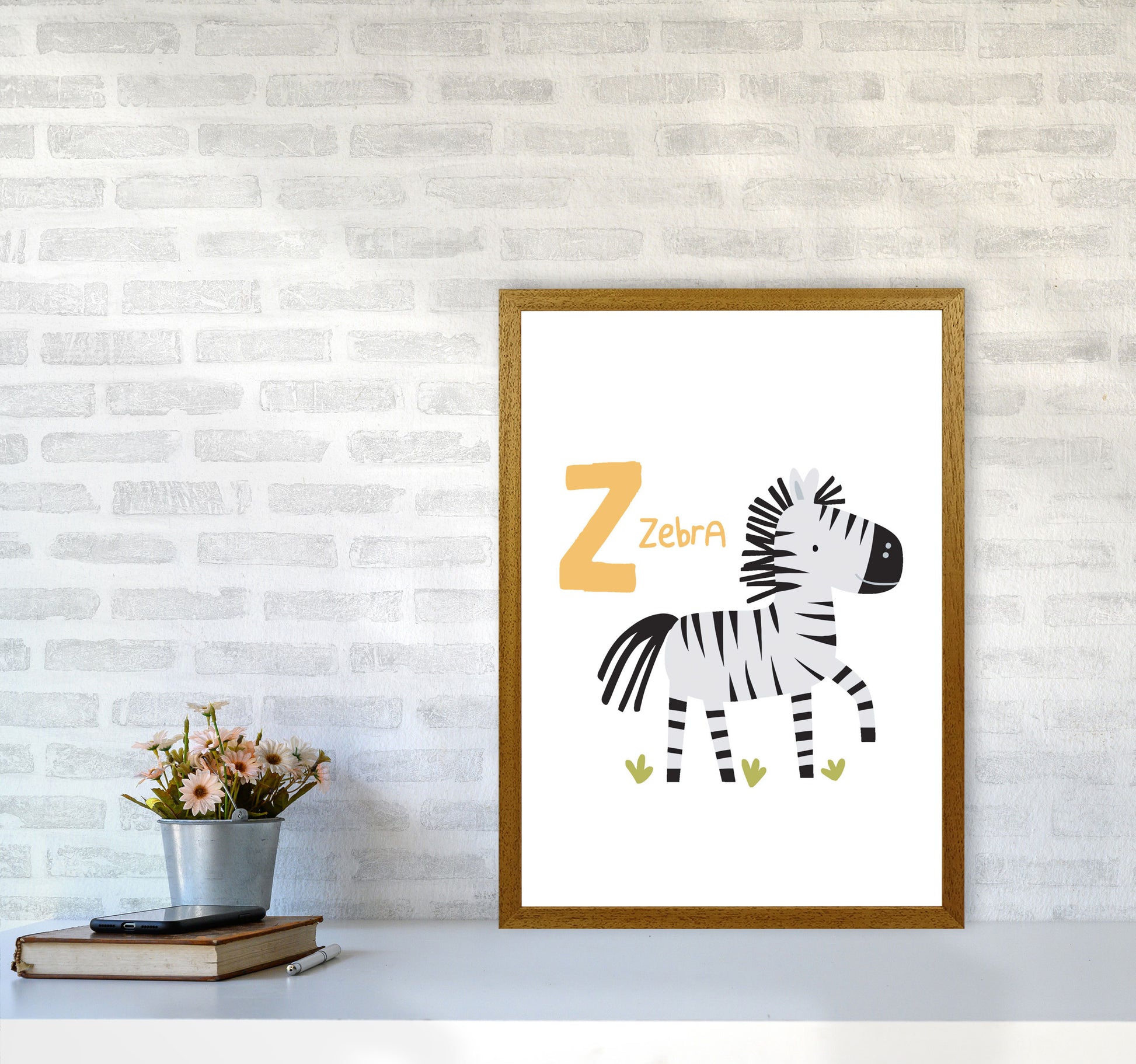 Alphabet Animals, Z Is For Zebra Framed Nursey Wall Art Print A2 Print Only