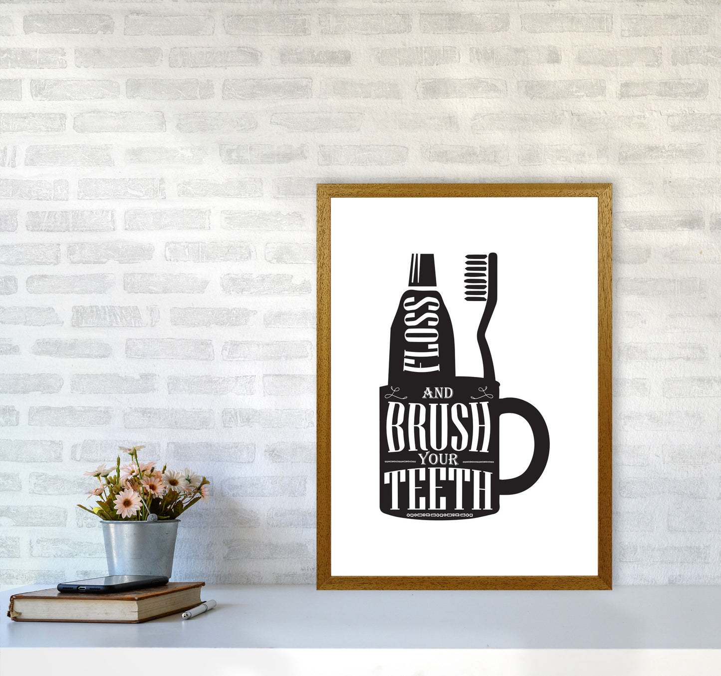 Brush Your Teeth, Bathroom Modern Print, Framed Bathroom Wall Art A2 Print Only