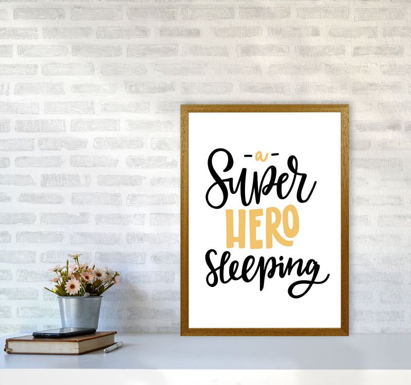 Superhero Sleeping Mustard And Black Framed Nursey Wall Art Print A2 Print Only
