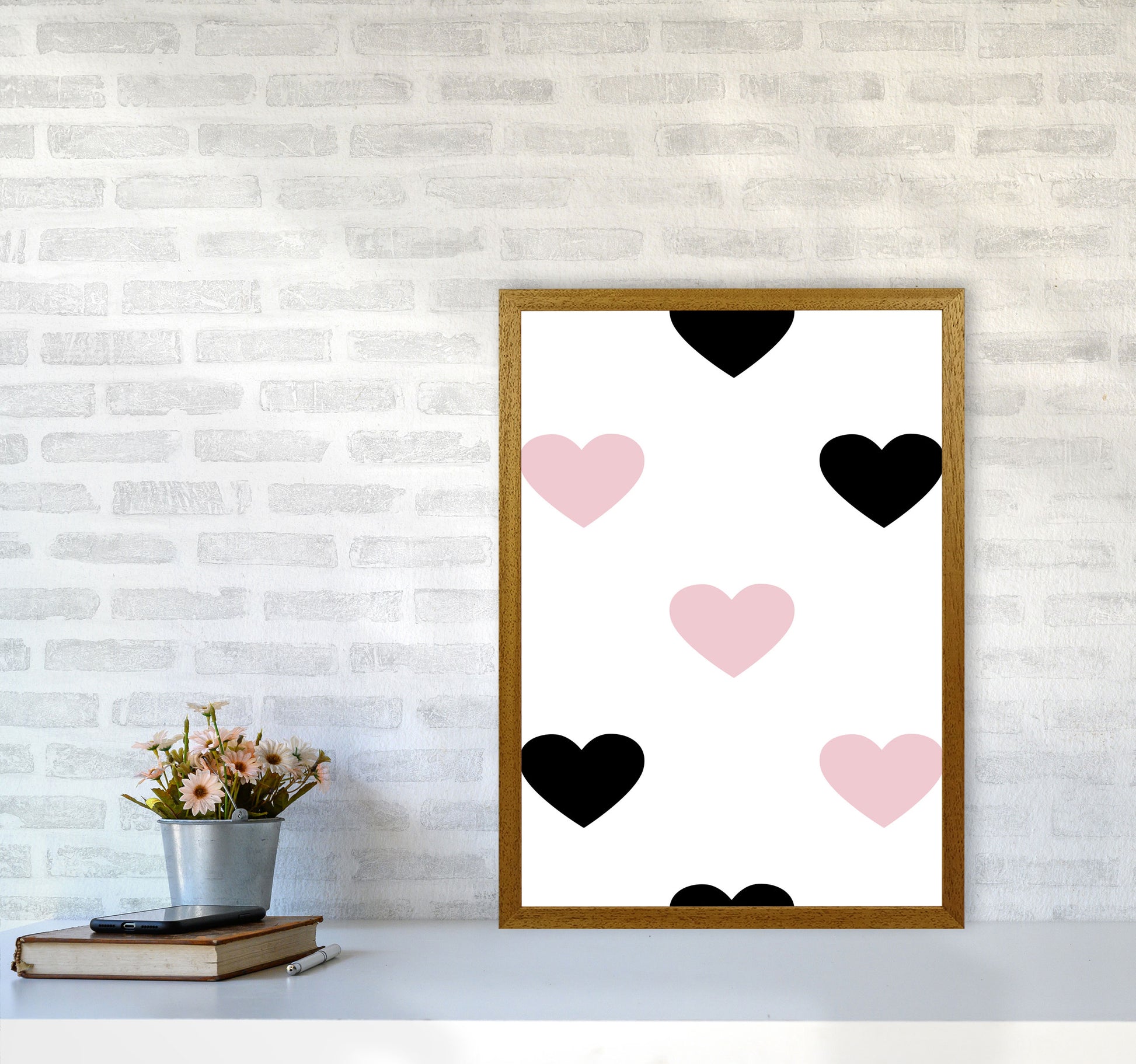 Pink And Black Hearts Modern Print A2 Print Only