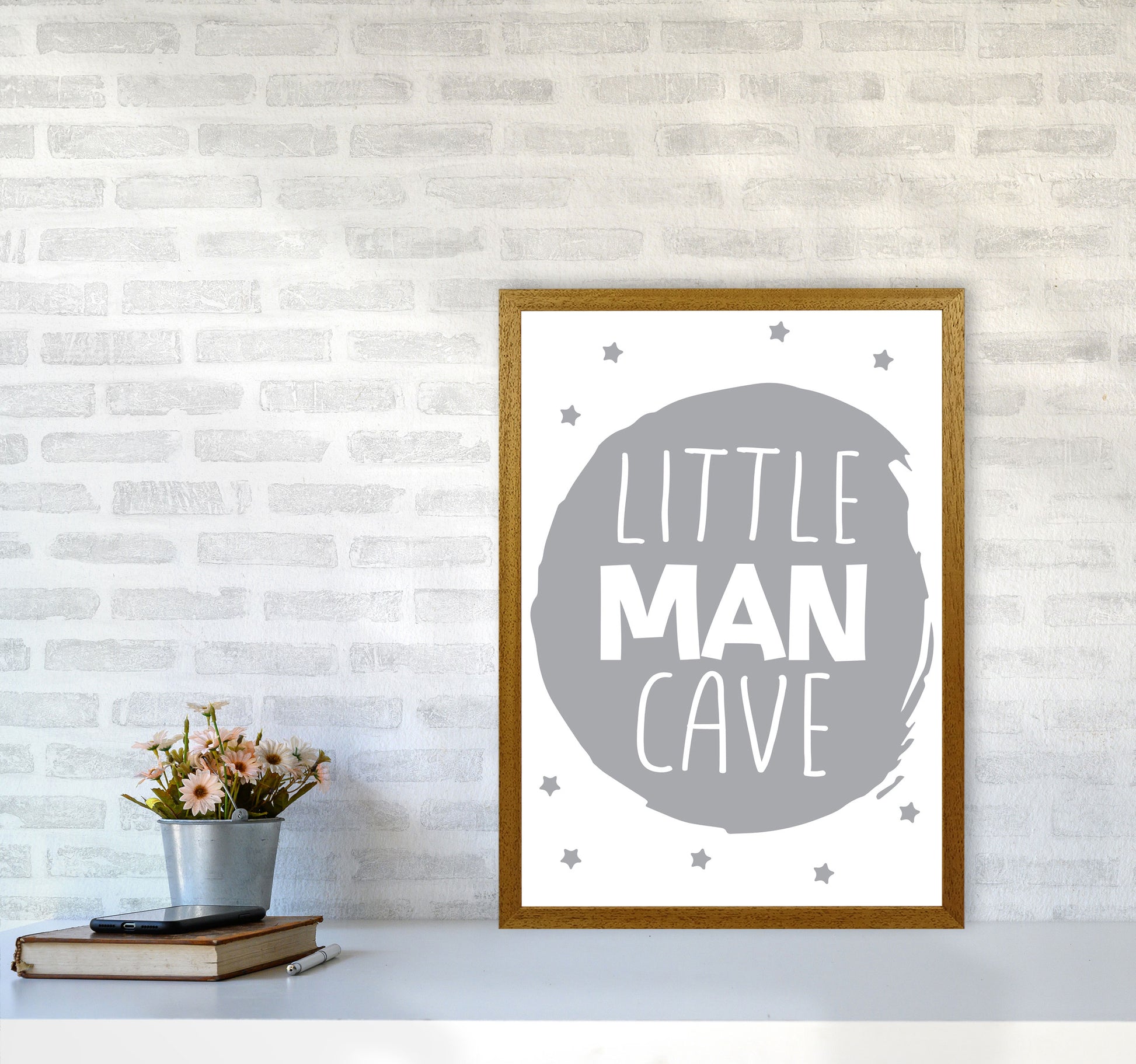 Little Man Cave Grey Circle Framed Nursey Wall Art Print A2 Print Only