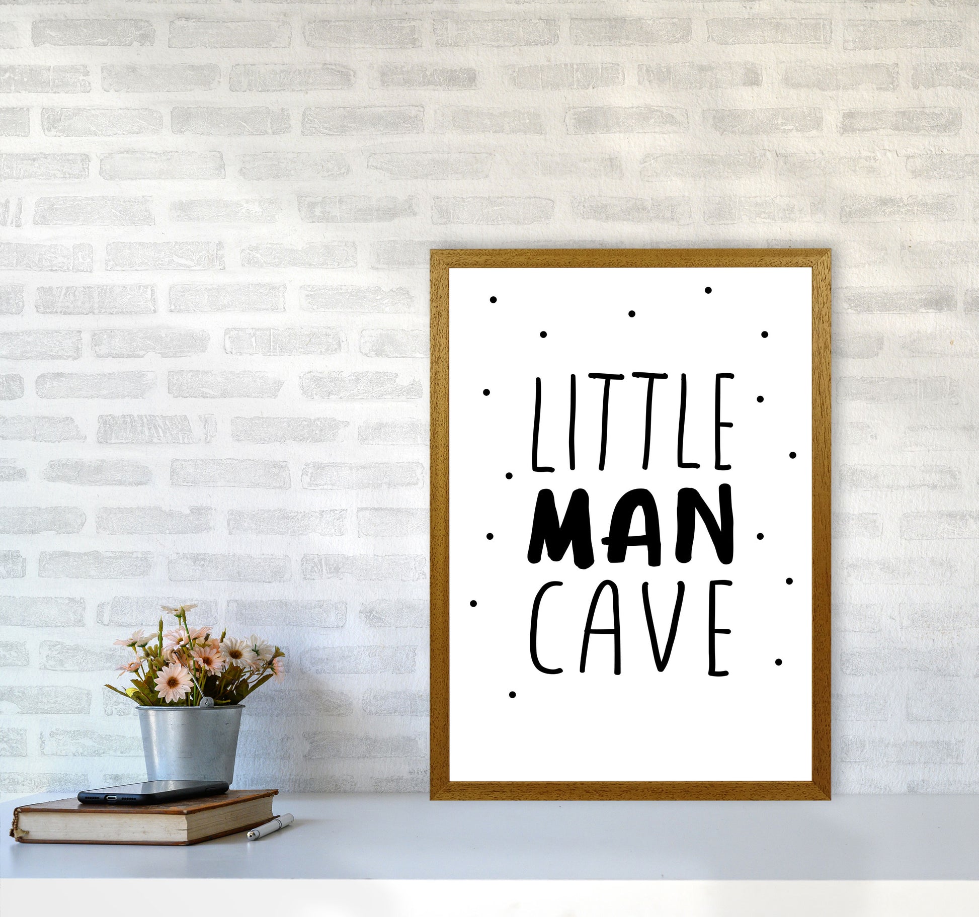 Little Man Cave Black Dots Framed Nursey Wall Art Print A2 Print Only