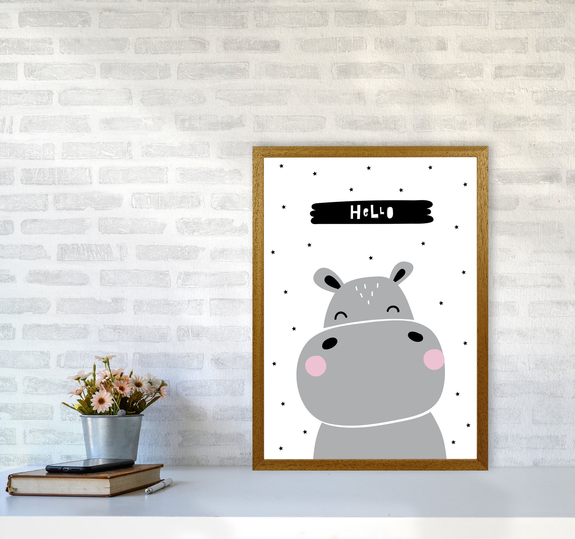 Hello Hippo Modern Print Animal Art Print A2 Print Only