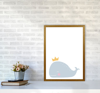 Whale With Crown Framed Nursey Wall Art Print A2 Print Only