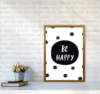 Be Happy Polka Dot Framed Typography Wall Art Print A2 Print Only