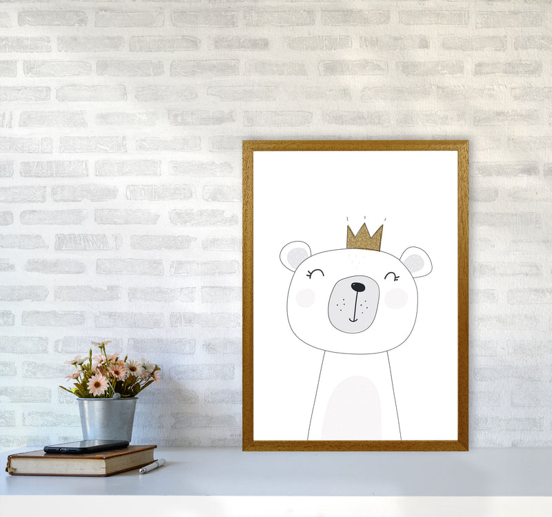 Scandi Cute Bear With Crown Framed Nursey Wall Art Print A2 Print Only