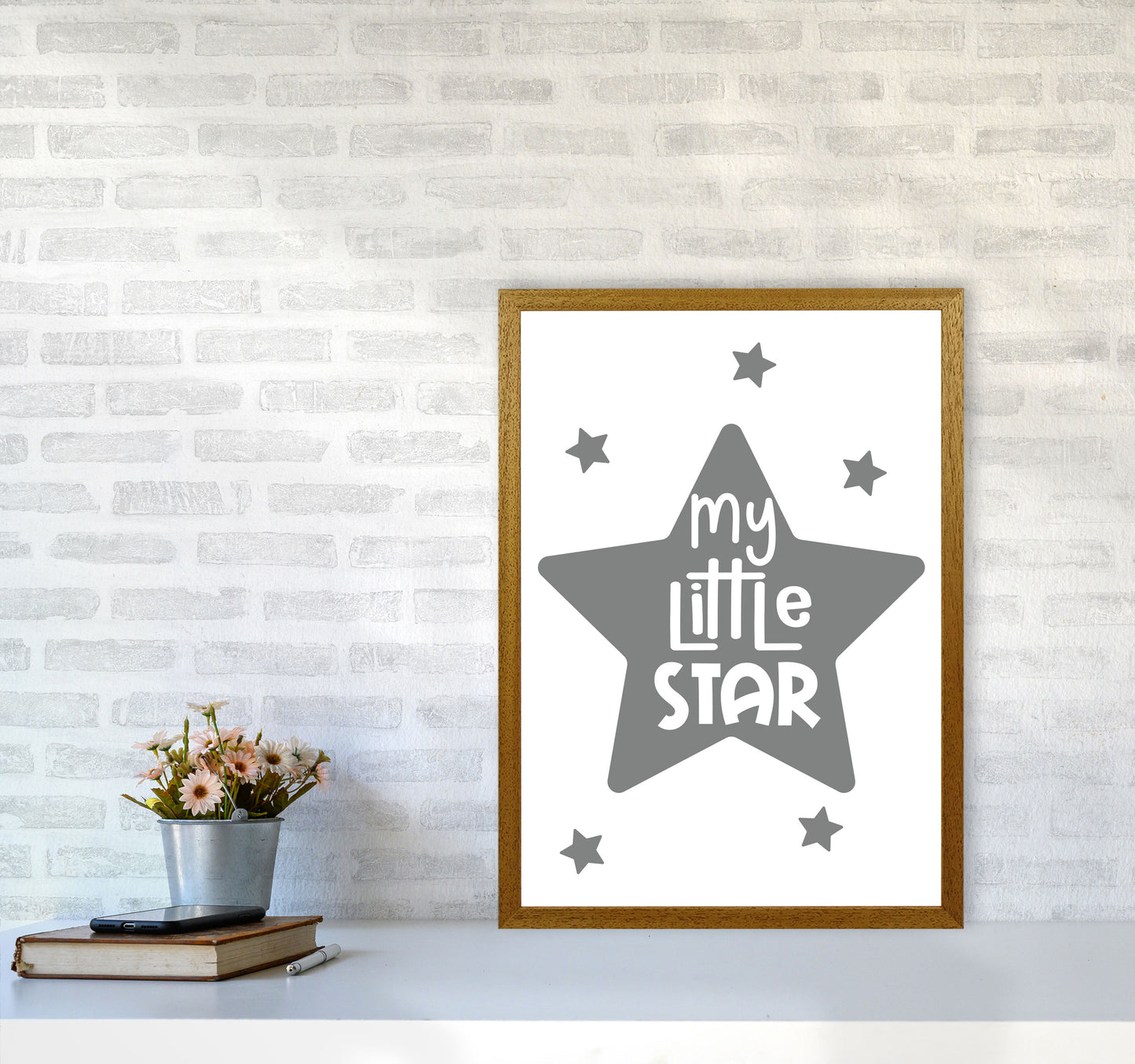 My Little Star Grey Framed Nursey Wall Art Print A2 Print Only