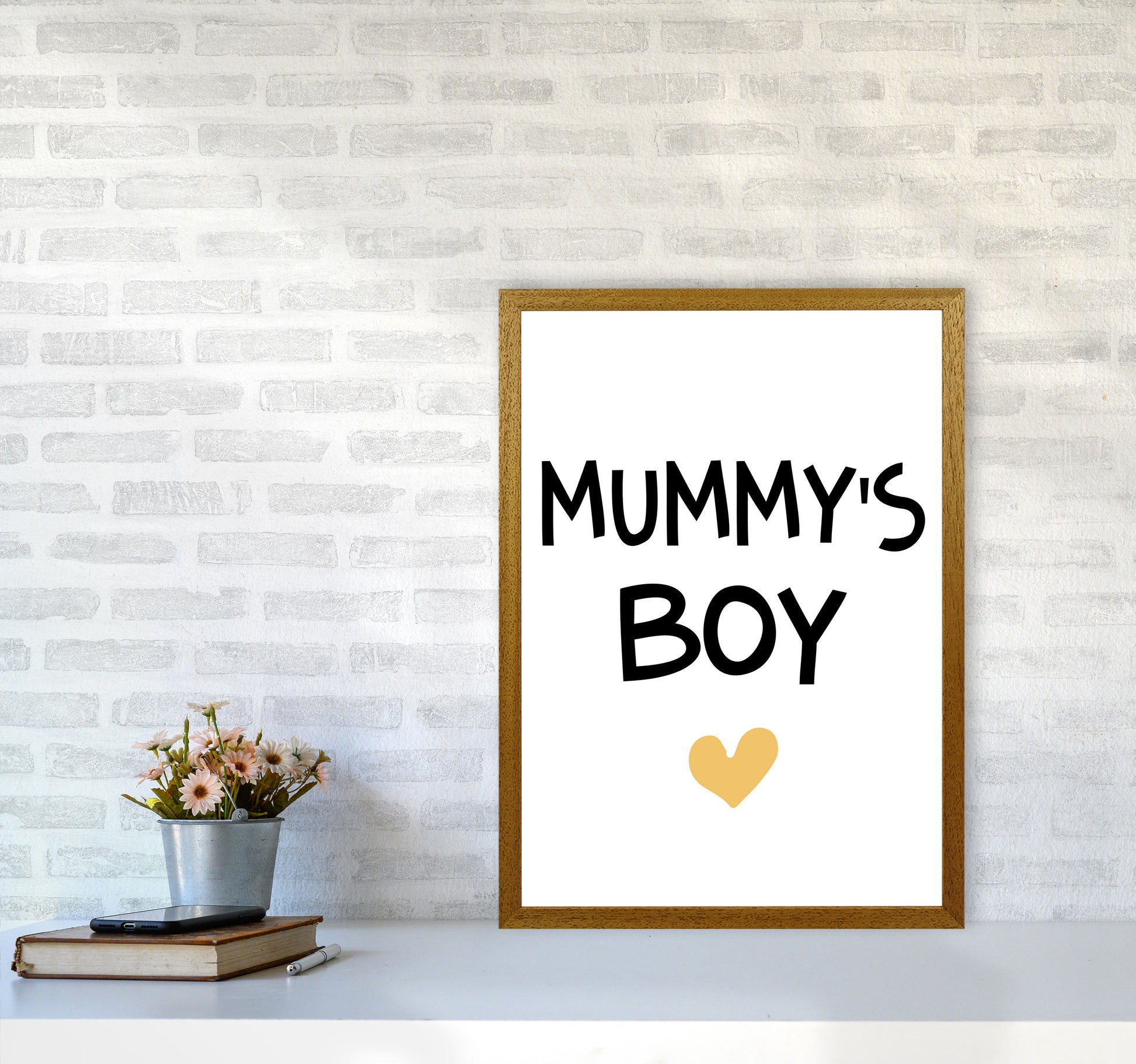 Mummy&#39;s Boy Mustard Framed Nursey Wall Art Print A2 Print Only