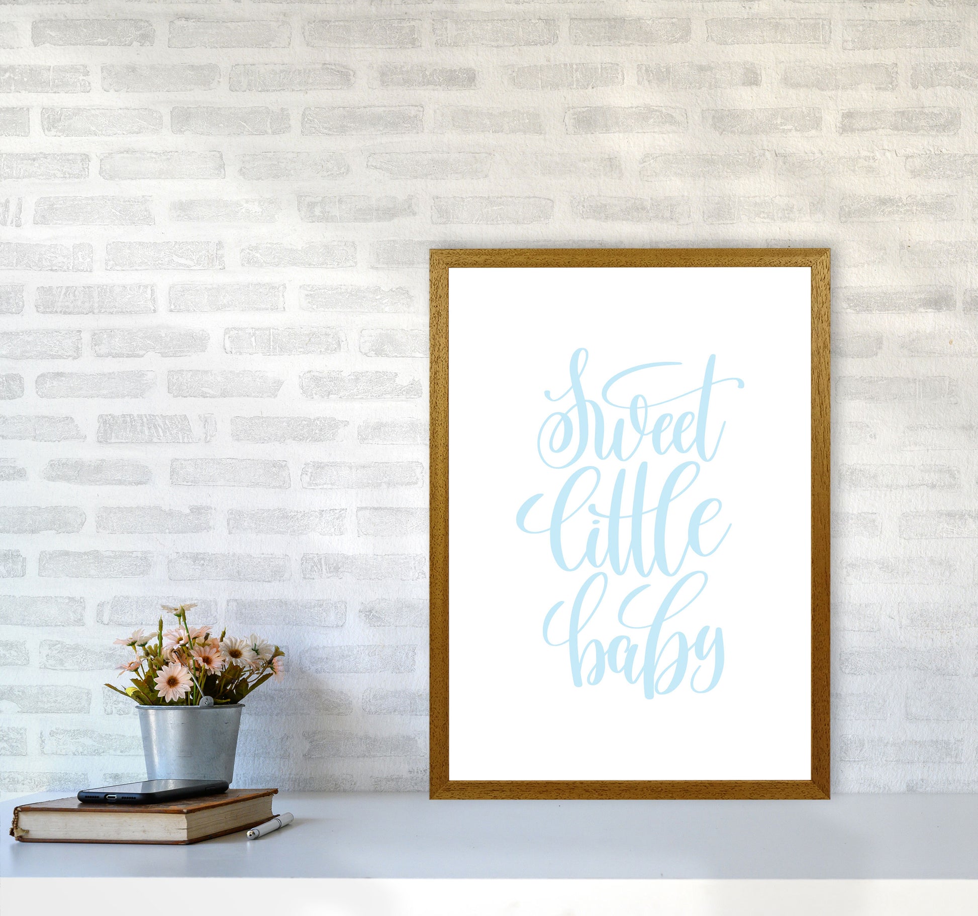 Sweet Little Baby Blue Framed Nursey Wall Art Print A2 Print Only