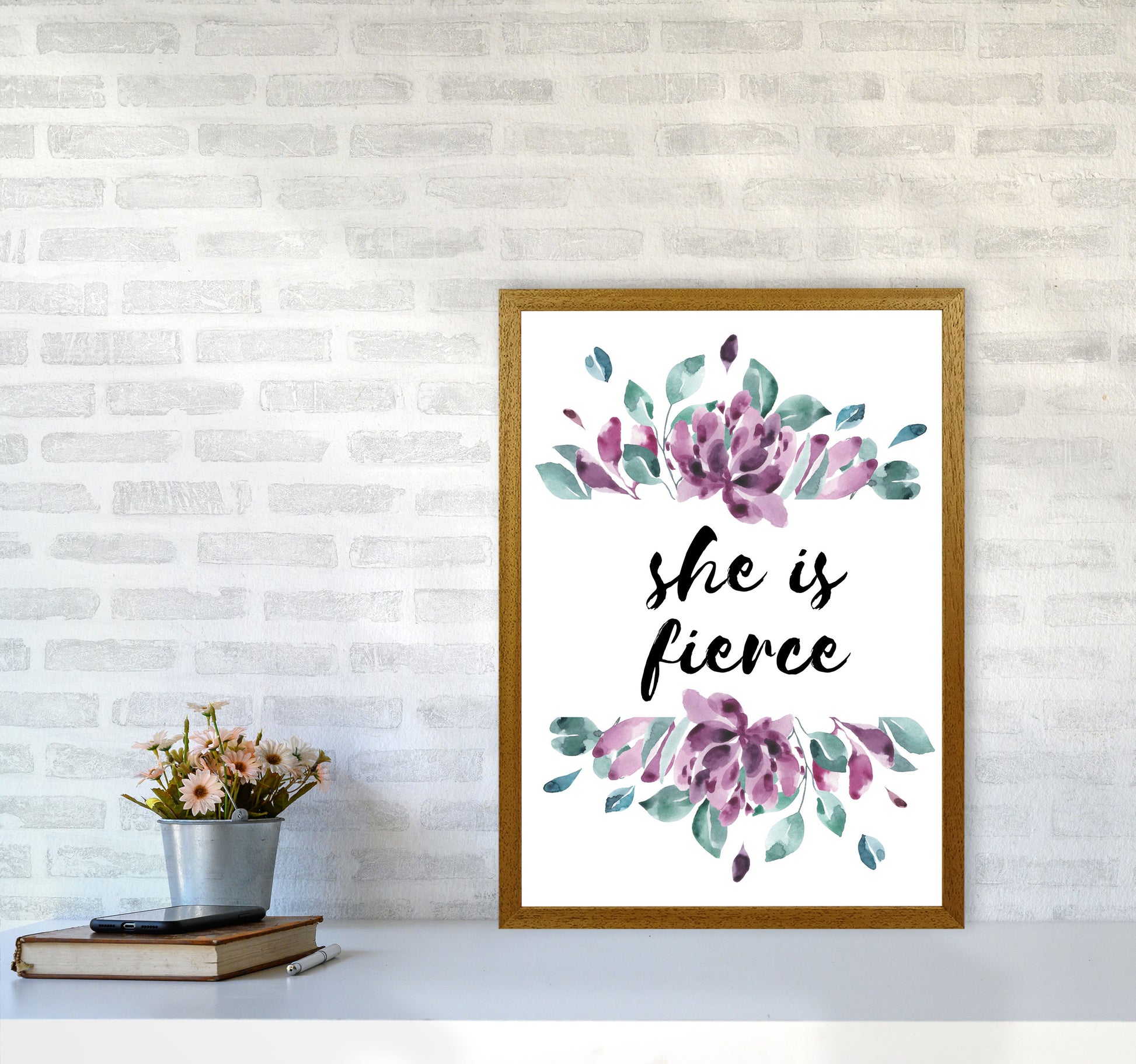 She Is Fierce Purple Floral Modern Print A2 Print Only