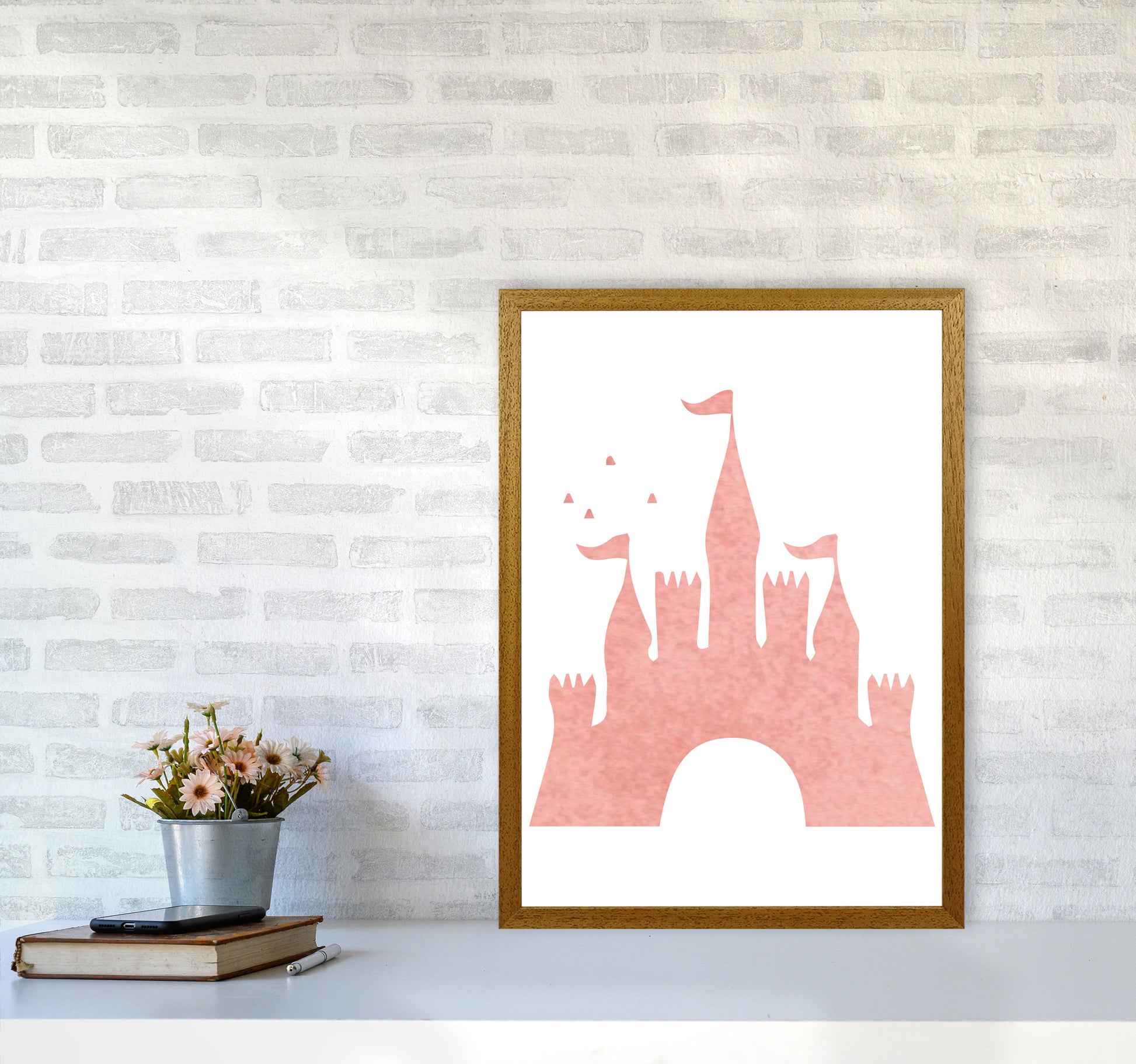 Peach Castle Watercolour Modern Print A2 Print Only