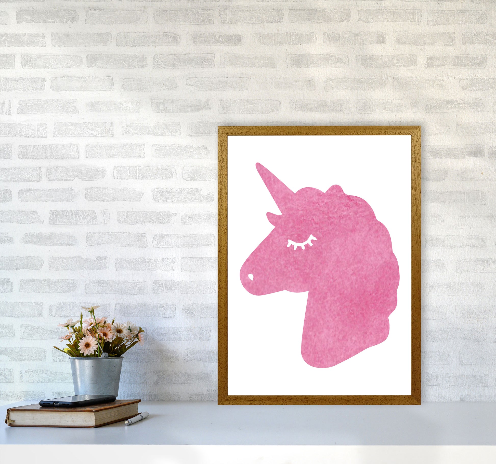 Unicorn Pink Silhouette Watercolour Modern Print A2 Print Only