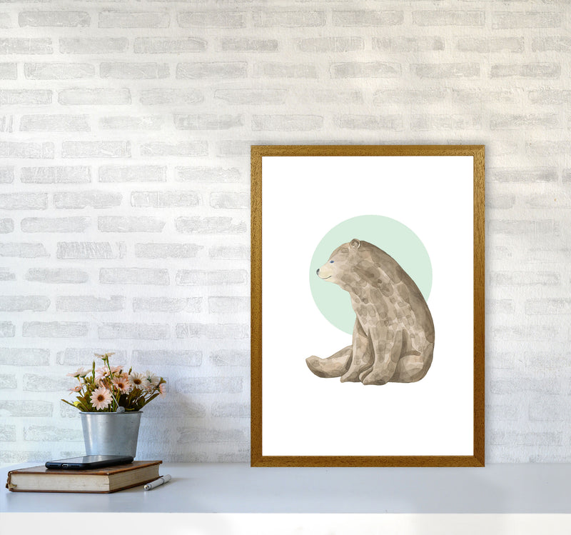 Watercolour Bear With Green Circle Modern Print Animal Art Print A2 Print Only