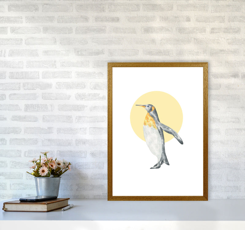 Watercolour Penguin With Yellow Circle Modern Print, Animal Art Print A2 Print Only