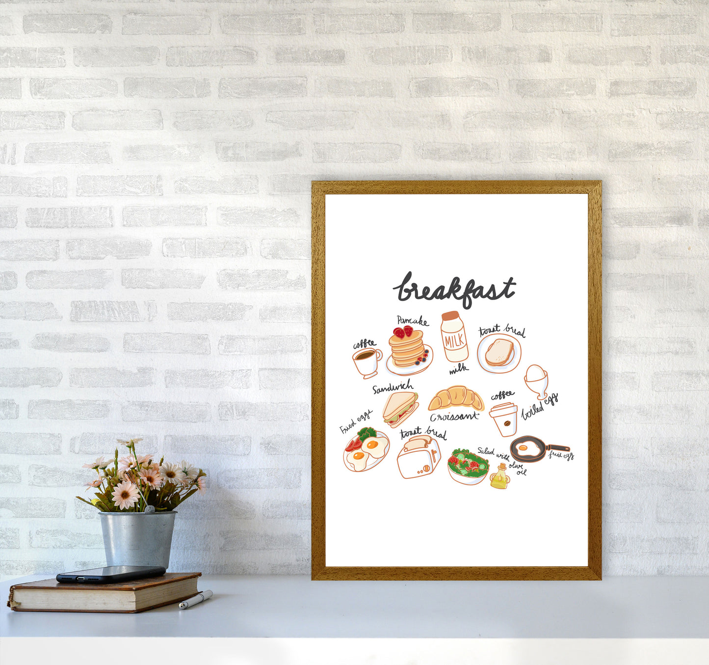 Breakfast Collection Portrait Modern Print, Framed Kitchen Wall Art A2 Print Only