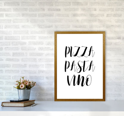 Pizza Pasta Vino Modern Print, Framed Kitchen Wall Art A2 Print Only