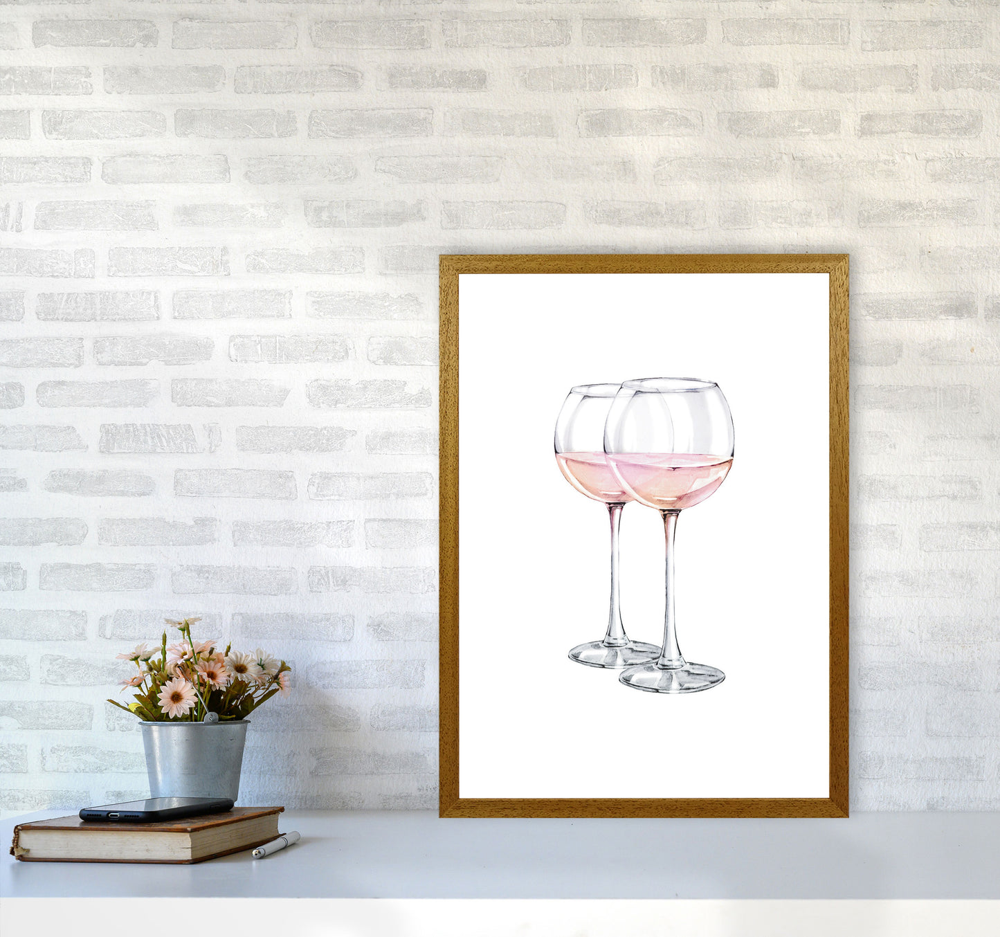 Pink Wine Glasses Modern Print A2 Print Only