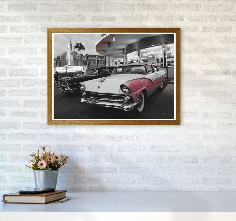 Vintage Pink And White Car Modern Print A2 Print Only