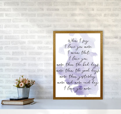 Love You More Purple Watercolour Modern Print A2 Print Only