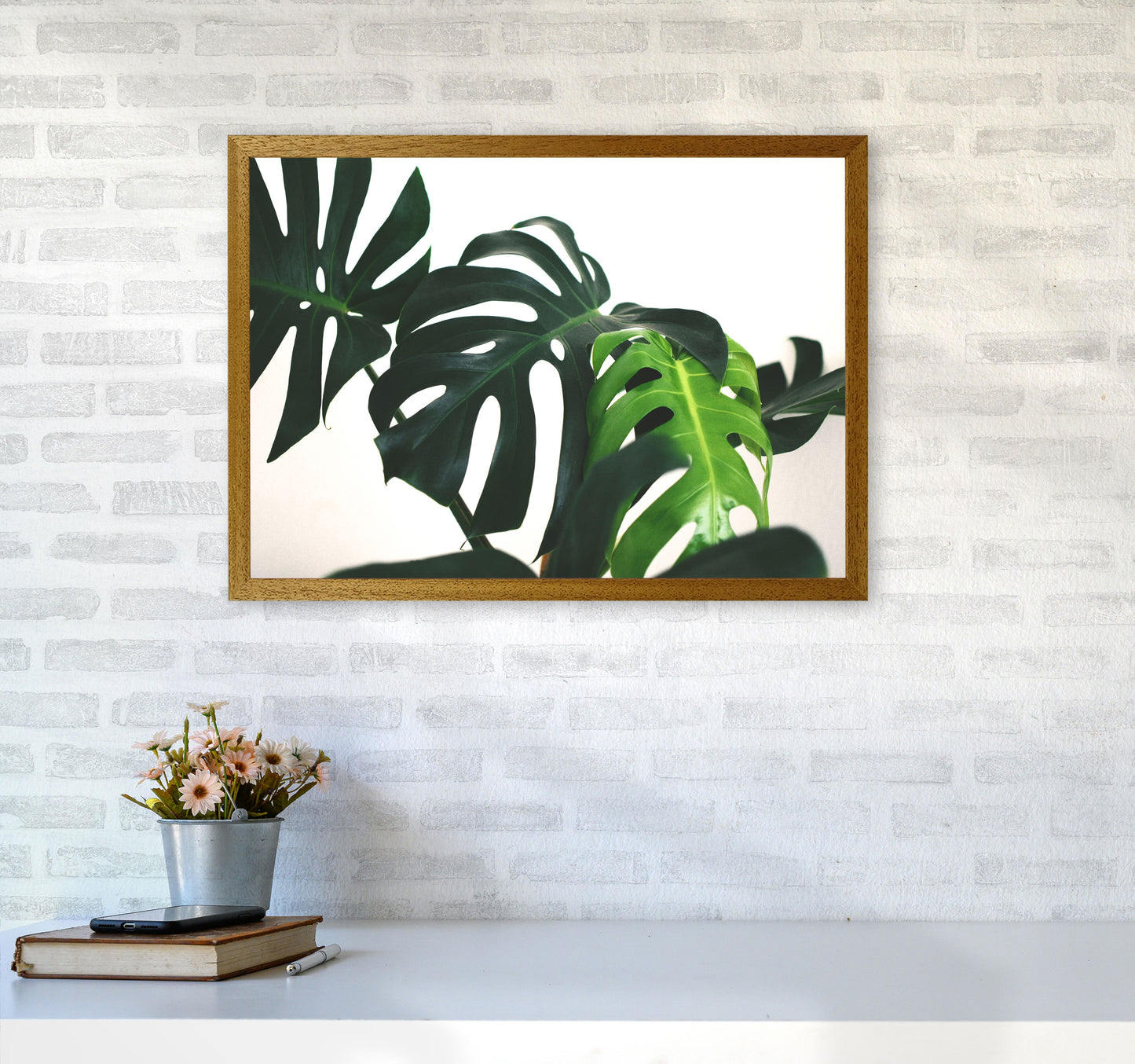 Monstera Leaf Landscape Modern Print, Framed Botanical & Nature Art Print A2 Print Only