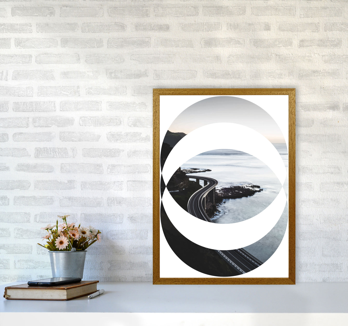 Black Road Oval Modern Print, Framed Botanical & Nature Art Print A2 Print Only