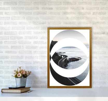 Black Road Oval Modern Print, Framed Botanical & Nature Art Print A2 Print Only