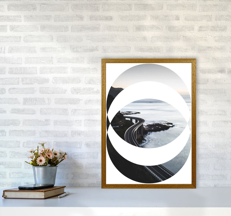 Black Road Oval Modern Print, Framed Botanical & Nature Art Print A2 Print Only