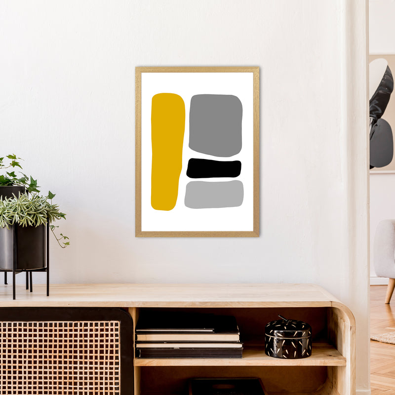 Mustard And Black Abstract Stones 1 Art Print by Pixy Paper A2 Print Only