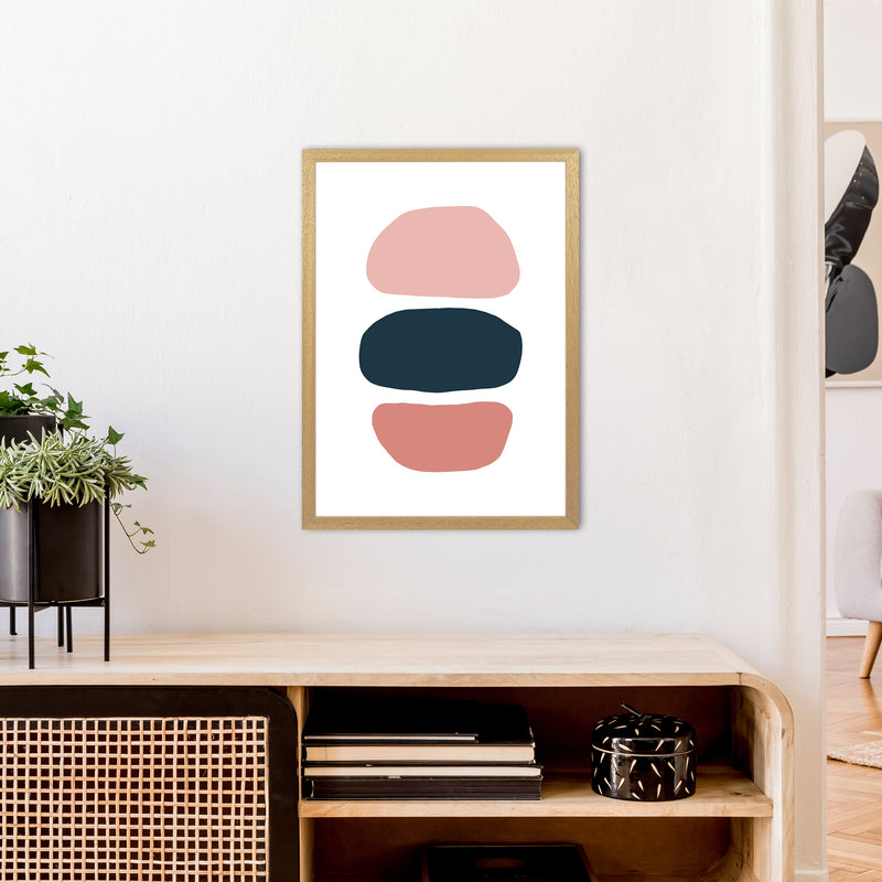 Pink And Navy Abstract Stones 1 Art Print by Pixy Paper A2 Print Only
