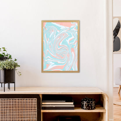 Liquid Mix Turquoise And Salmon  Art Print by Pixy Paper A2 Print Only